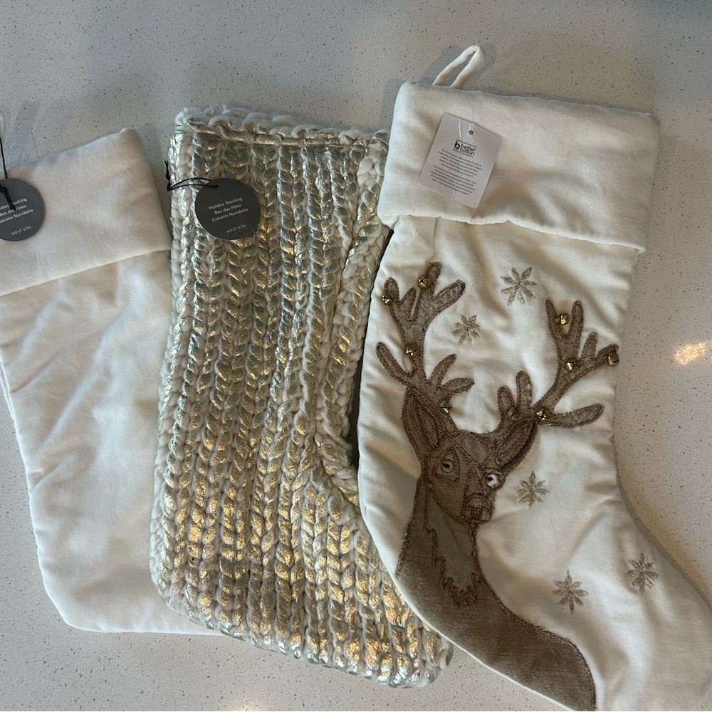 Pottery Barn West Elm Christmas Stocking Bundle NWT Holiday Gold - Picture 2 of 5
